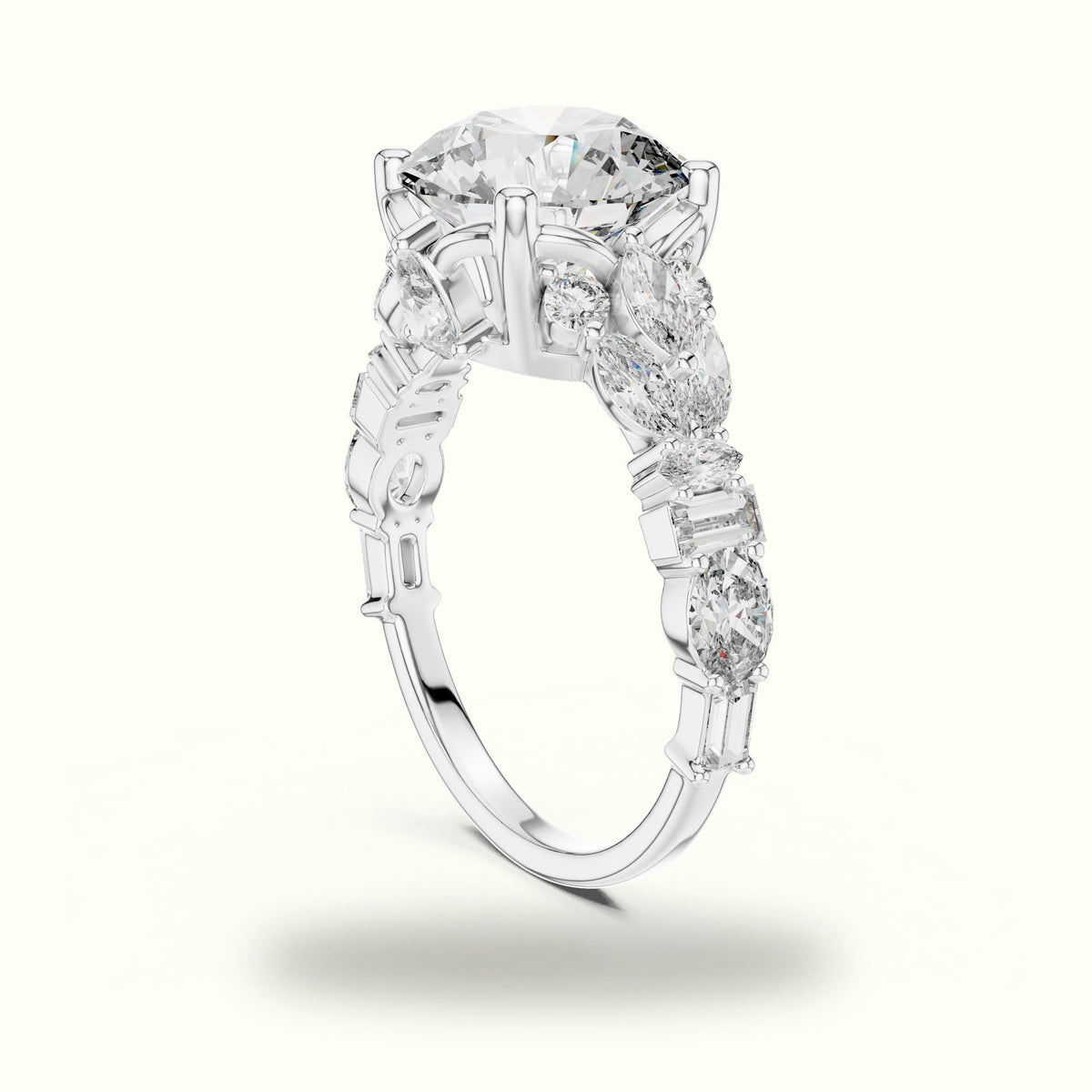 Round Solitaire Designer Engagement Ring — White gold, view 1 | Crystal N Cuts