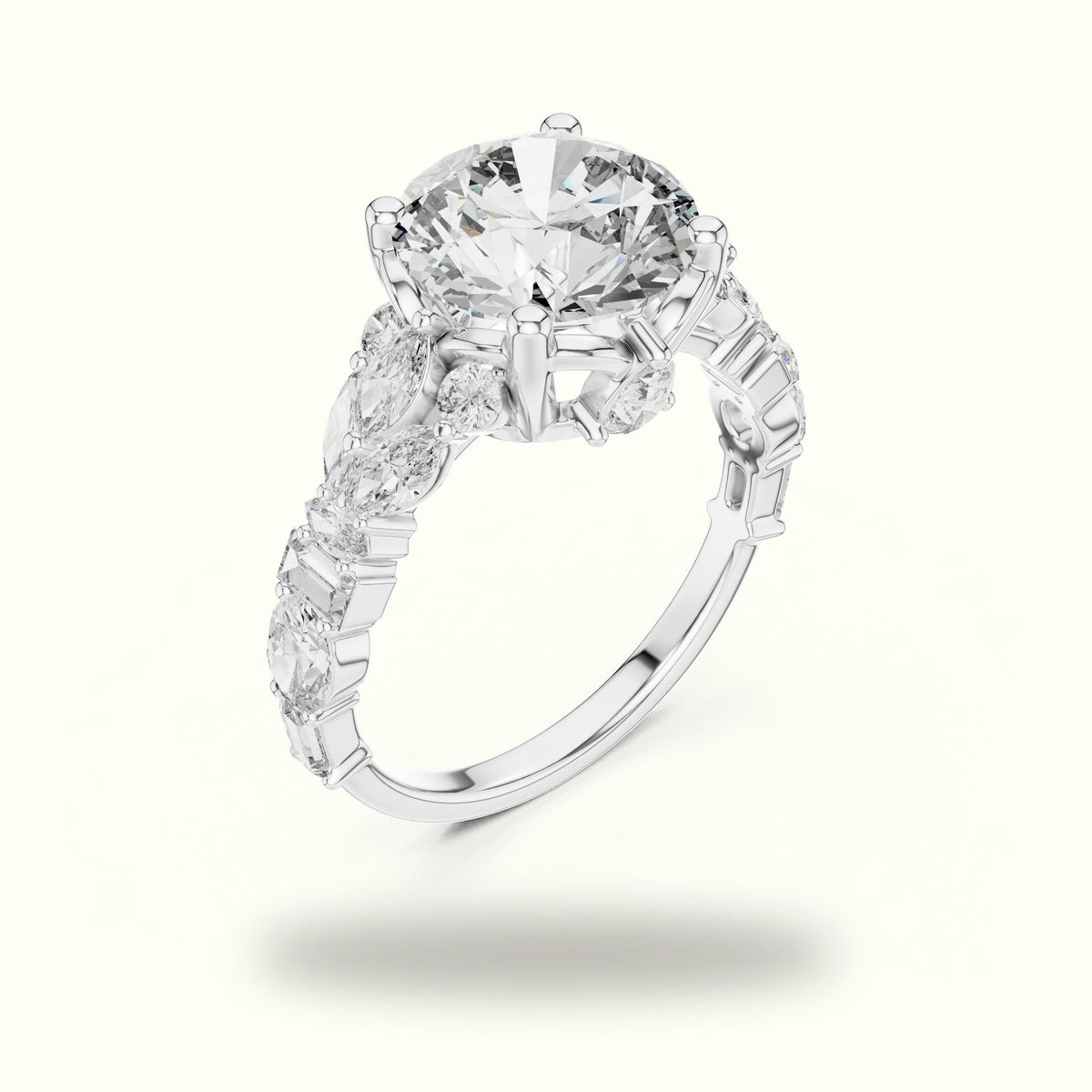 Round Solitaire Designer Engagement Ring — White gold, view 2 | Crystal N Cuts