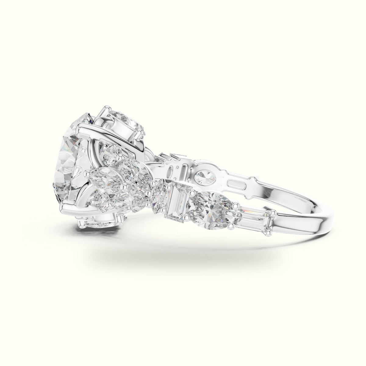 Round Solitaire Designer Engagement Ring — White gold, view 3 | Crystal N Cuts