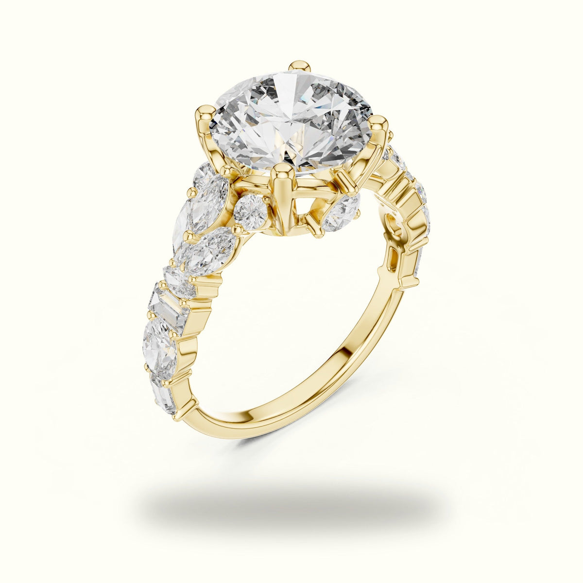Round Solitaire Designer Engagement Ring — Yellow gold, view 2 | Crystal N Cuts