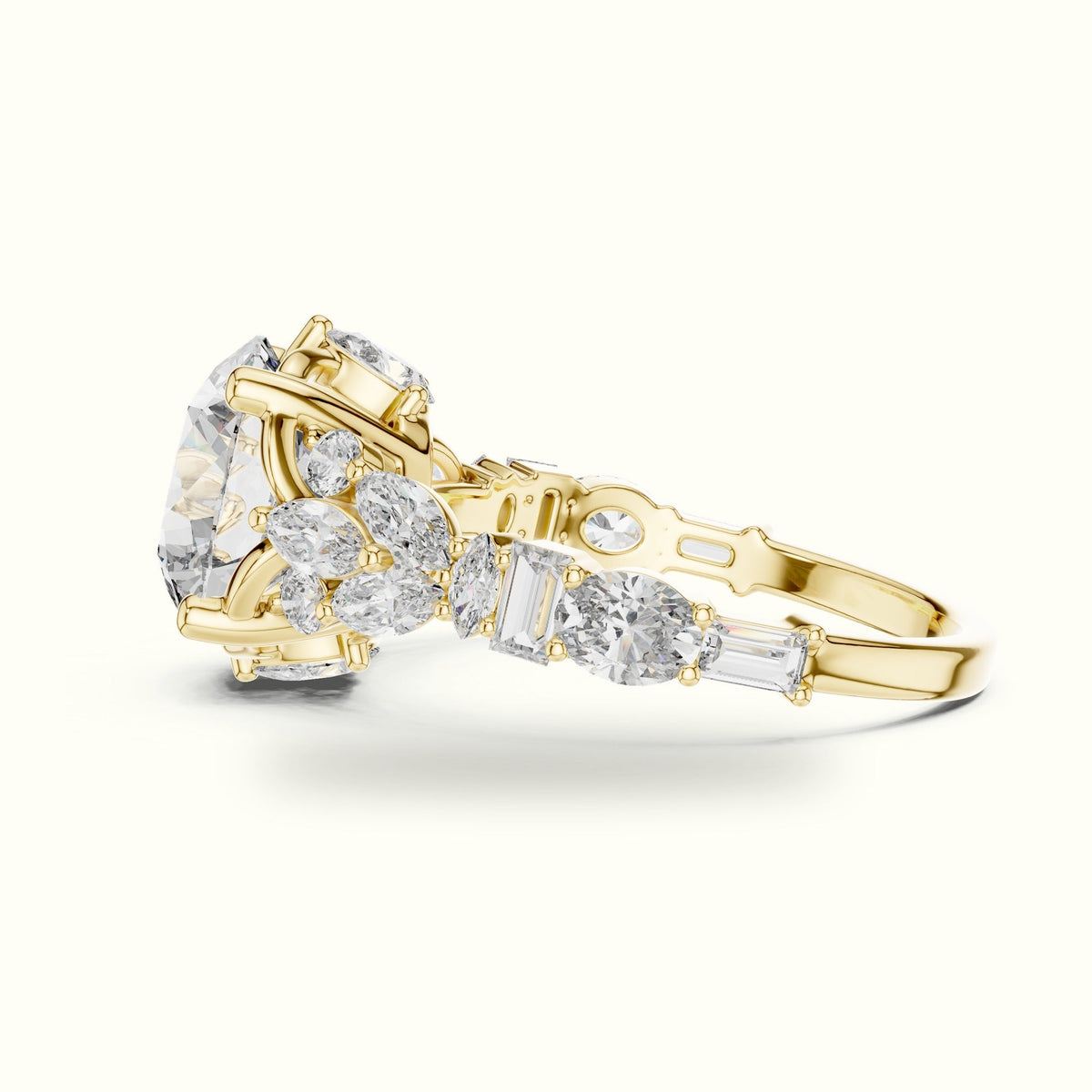 Round Solitaire Designer Engagement Ring — Yellow gold, view 3 | Crystal N Cuts