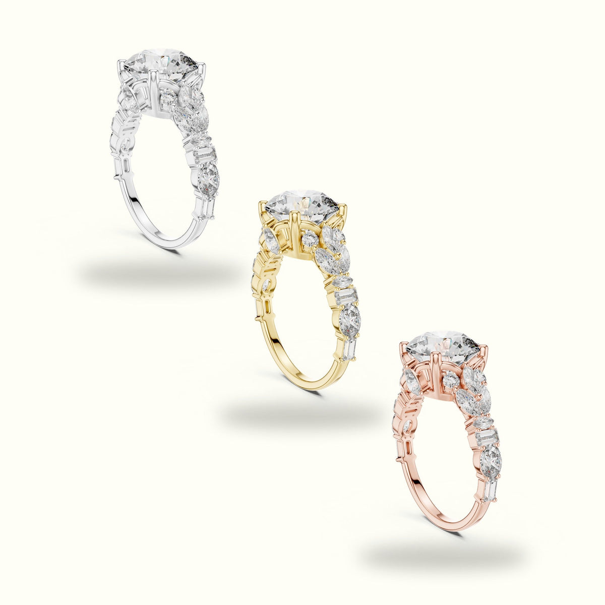 Round Solitaire Designer Engagement Ring — White gold, in yellow, white and rose gold | Crystal N Cuts