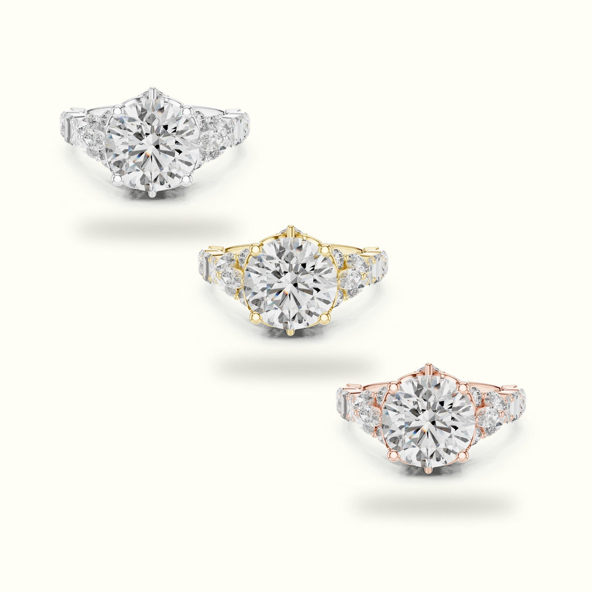 Round Solitaire Designer Engagement Ring — White gold, front view | Crystal N Cuts