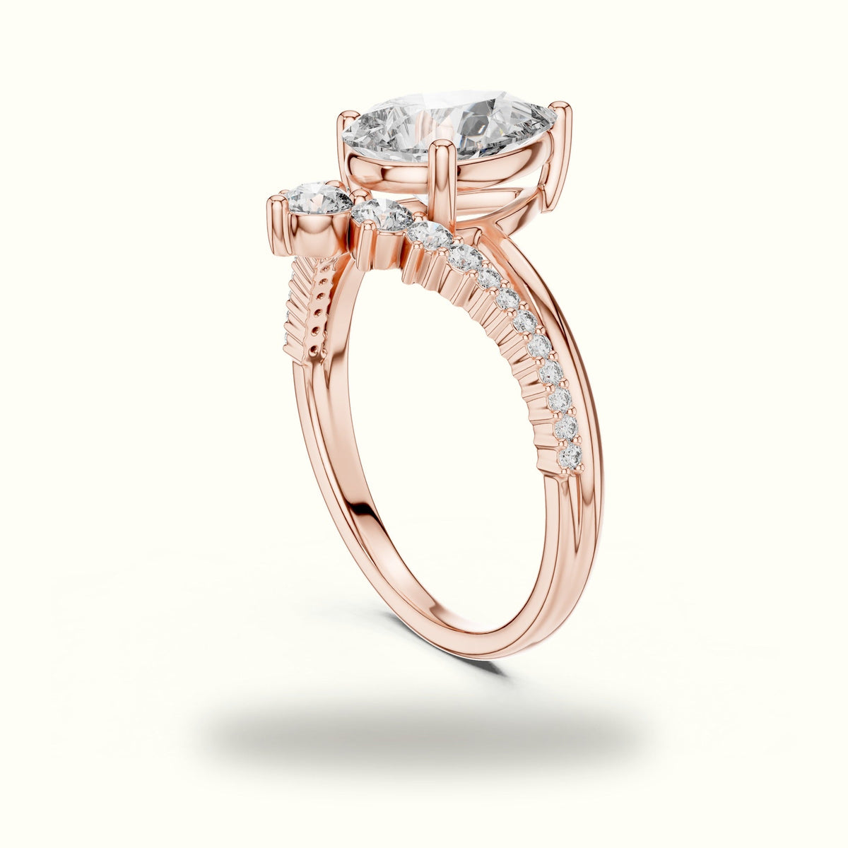 Pear Lab-Grown Diamond Bridal Set Engagement Ring — Rose gold, view 1 | Crystal N Cuts