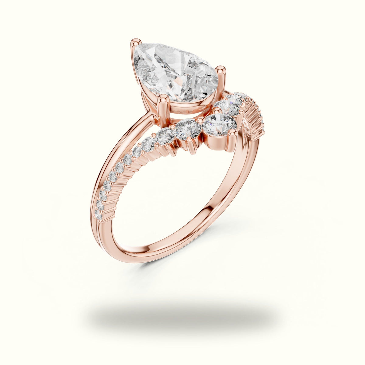 Pear Lab-Grown Diamond Bridal Set Engagement Ring — Rose gold, view 2 | Crystal N Cuts