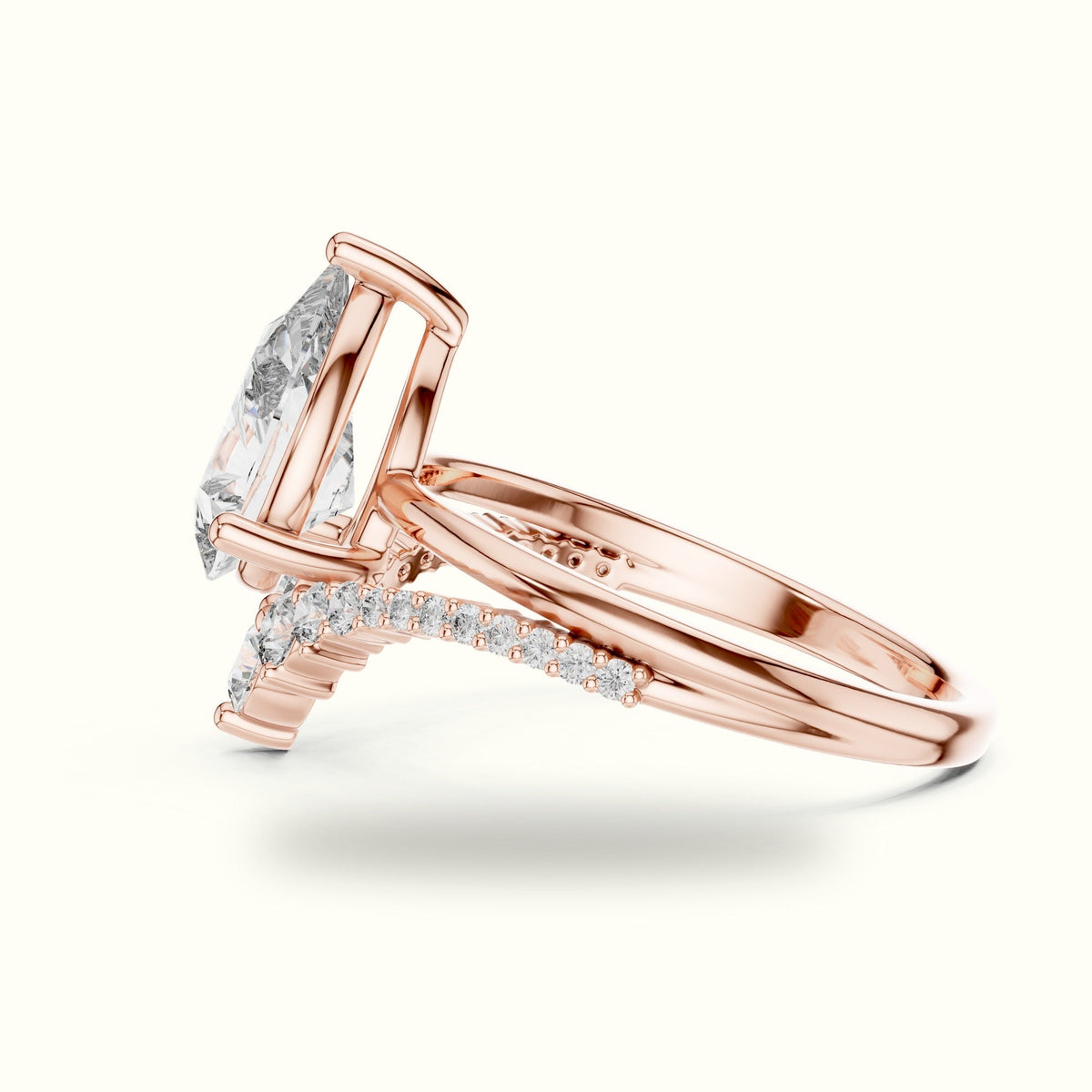 Pear Lab-Grown Diamond Bridal Set Engagement Ring — Rose gold, view 3 | Crystal N Cuts