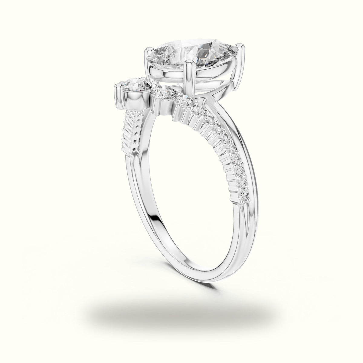 Pear Lab-Grown Diamond Bridal Set Engagement Ring — White gold, view 1 | Crystal N Cuts