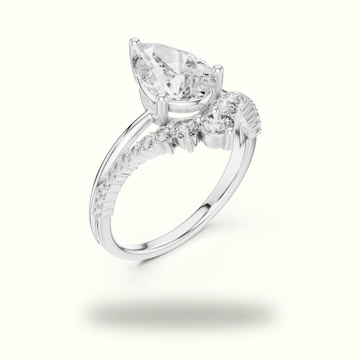Pear Lab-Grown Diamond Bridal Set Engagement Ring — White gold, view 2 | Crystal N Cuts