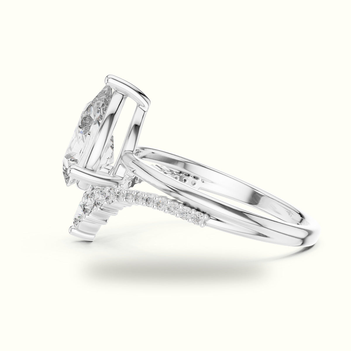Pear Lab-Grown Diamond Bridal Set Engagement Ring — White gold, view 3 | Crystal N Cuts