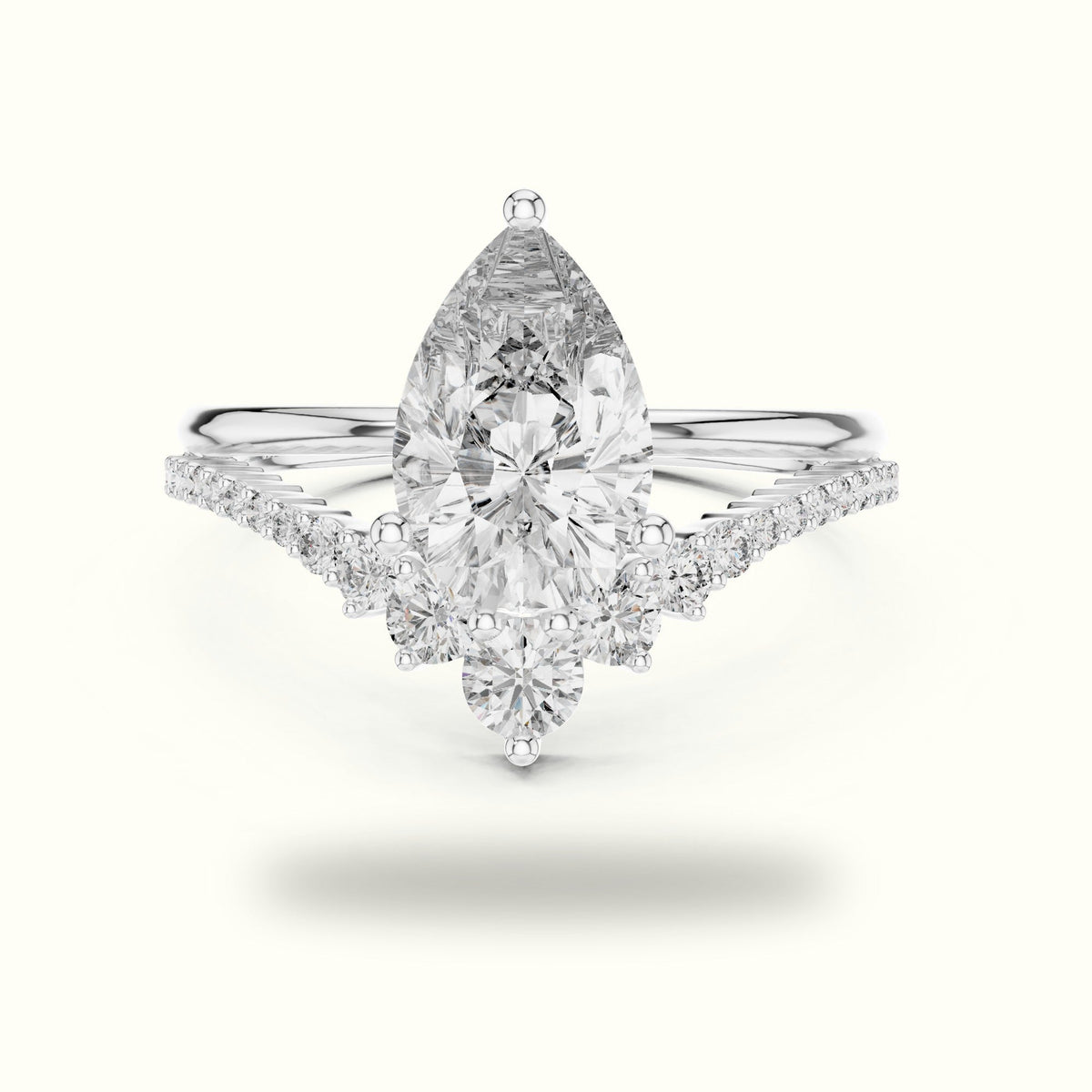 Pear Lab-Grown Diamond Bridal Set Engagement Ring — White gold, front view | Crystal N Cuts