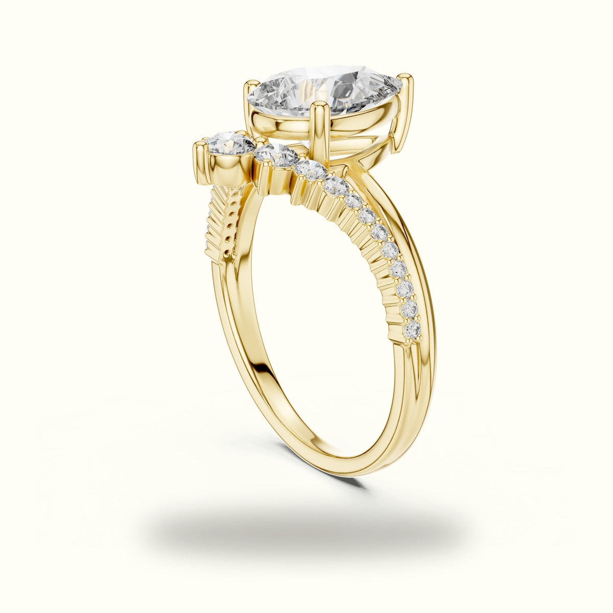 Pear Lab-Grown Diamond Bridal Set Engagement Ring — Yellow gold, view 1 | Crystal N Cuts