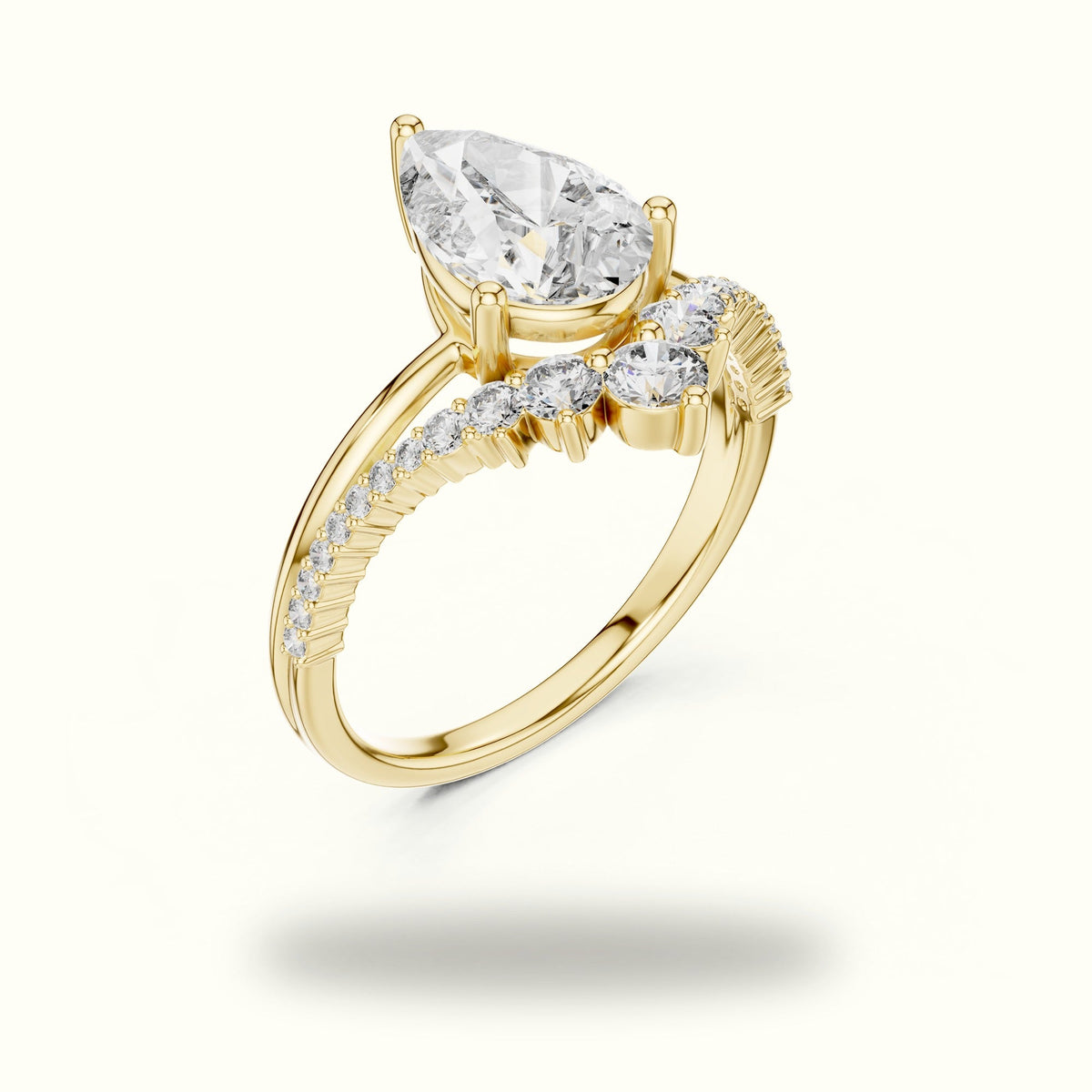 Pear Lab-Grown Diamond Bridal Set Engagement Ring — Yellow gold, view 2 | Crystal N Cuts