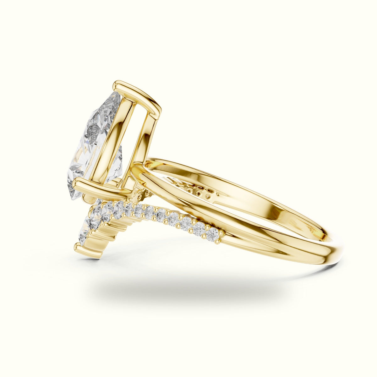 Pear Lab-Grown Diamond Bridal Set Engagement Ring — Yellow gold, view 3 | Crystal N Cuts