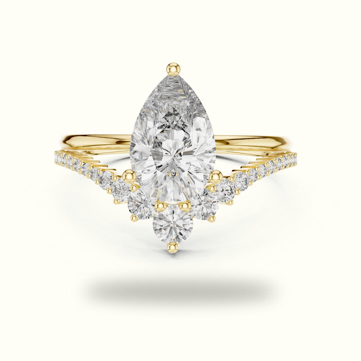 Pear Lab-Grown Diamond Bridal Set Engagement Ring — Yellow gold, front view | Crystal N Cuts