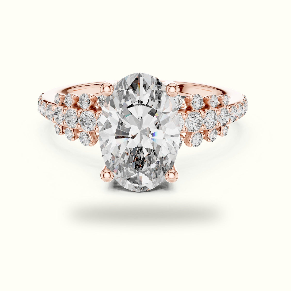 Oval Lab-Grown Diamond Solitaire Engagement Ring — Rose gold, front view | Crystal N Cuts