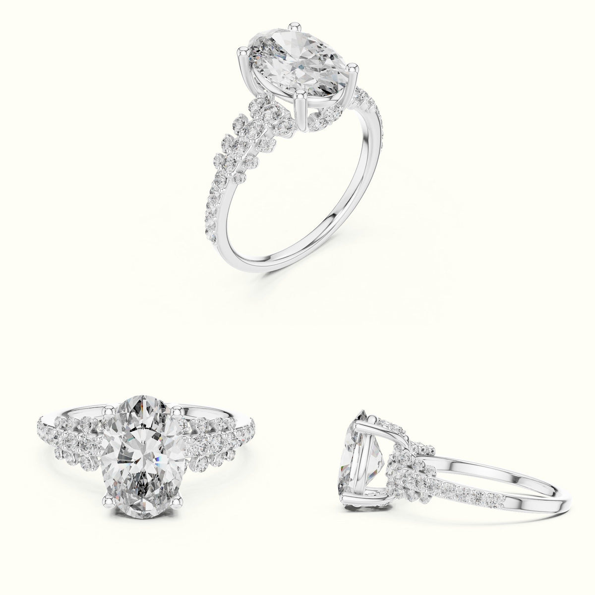 Oval Lab-Grown Diamond Solitaire Engagement Ring — White gold, on the hand | Crystal N Cuts