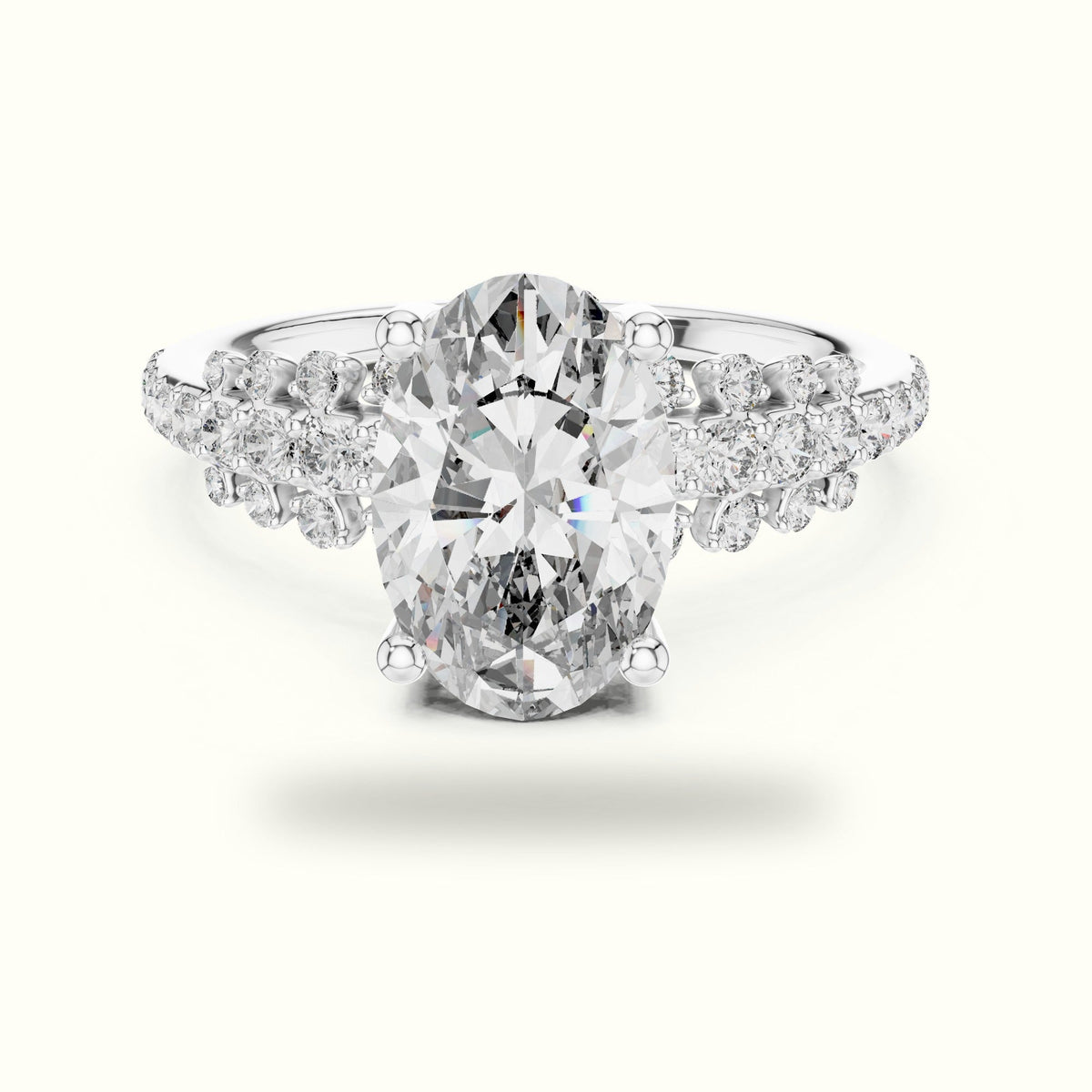 Oval Lab-Grown Diamond Solitaire Engagement Ring — White gold, front view | Crystal N Cuts