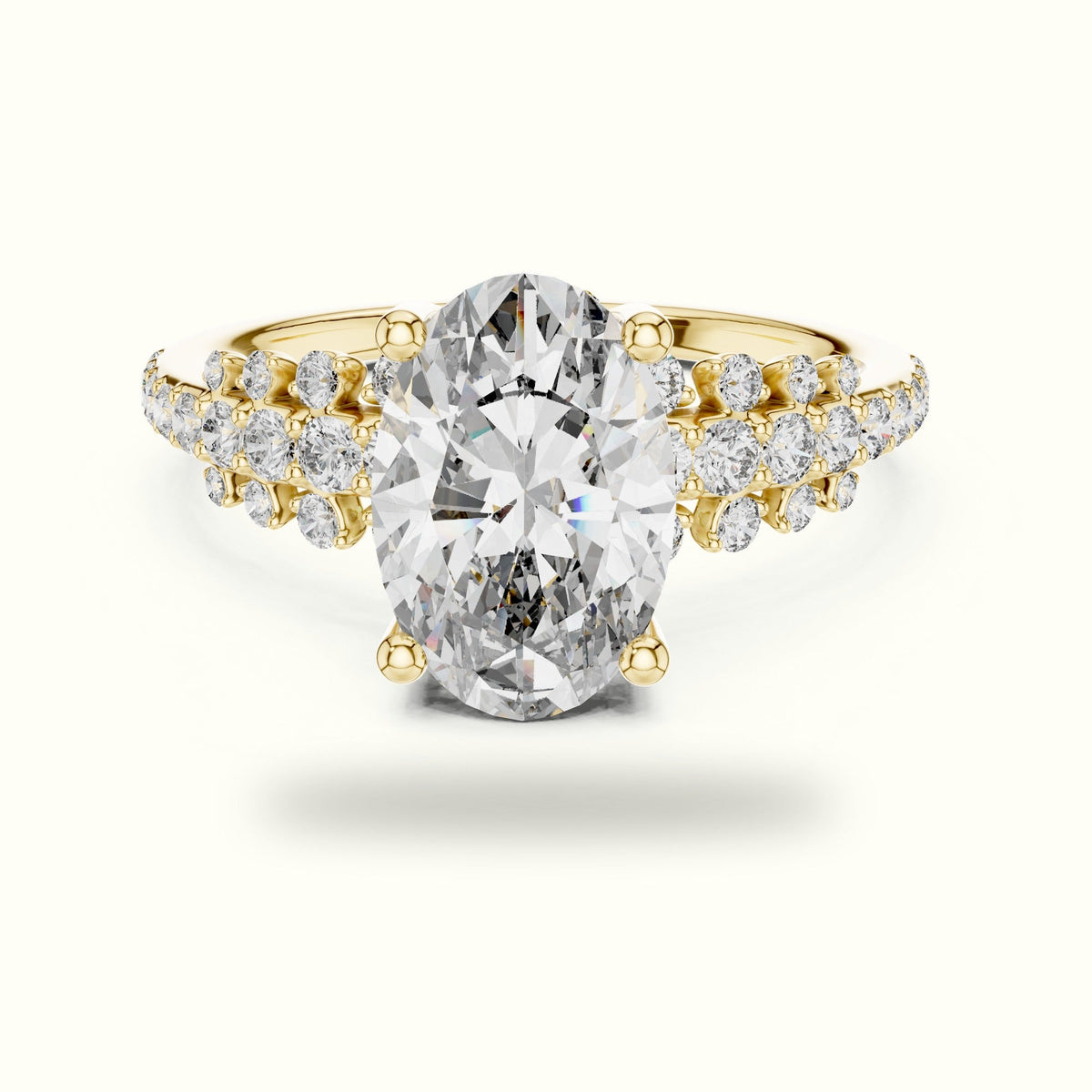 Oval Lab-Grown Diamond Solitaire Engagement Ring — Yellow gold, front view | Crystal N Cuts