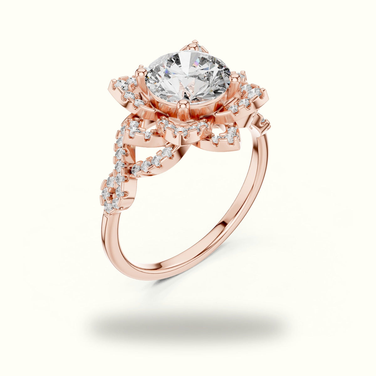 Round Floral Lab-Grown Diamond Ring — Rose gold, view 2 | Crystal N Cuts