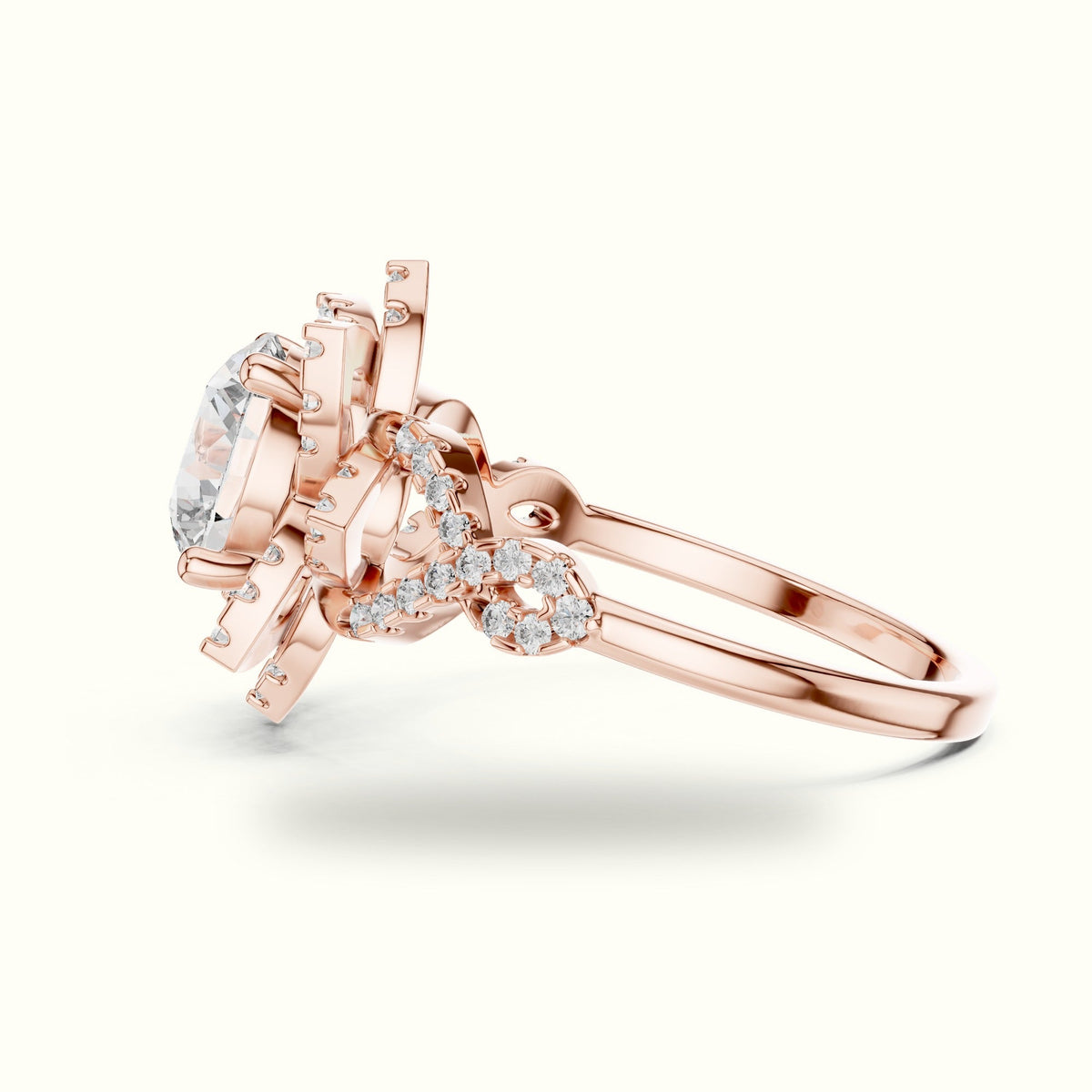 Round Floral Lab-Grown Diamond Ring — Rose gold, view 3 | Crystal N Cuts