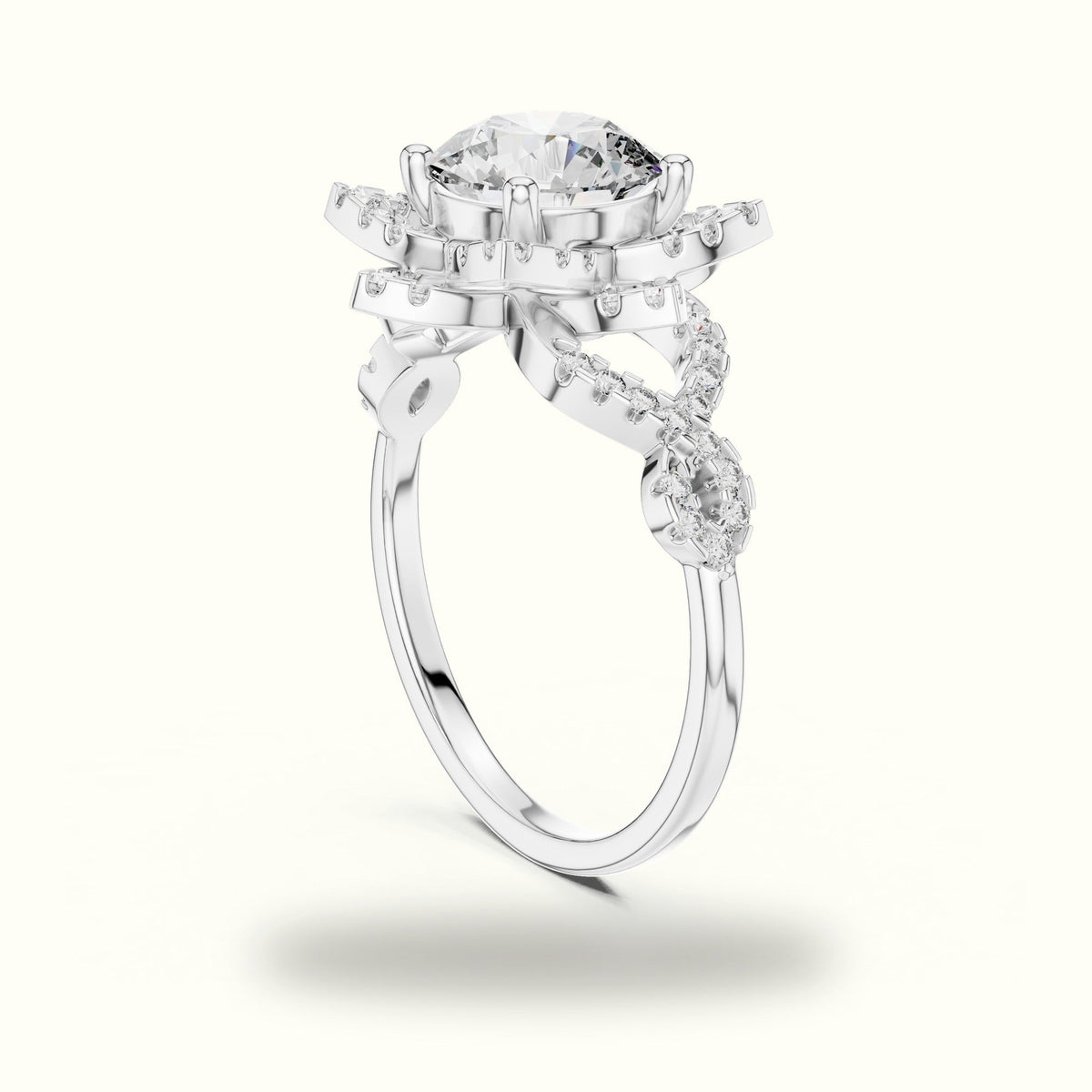 Round Floral Lab-Grown Diamond Ring — White gold, view 1 | Crystal N Cuts