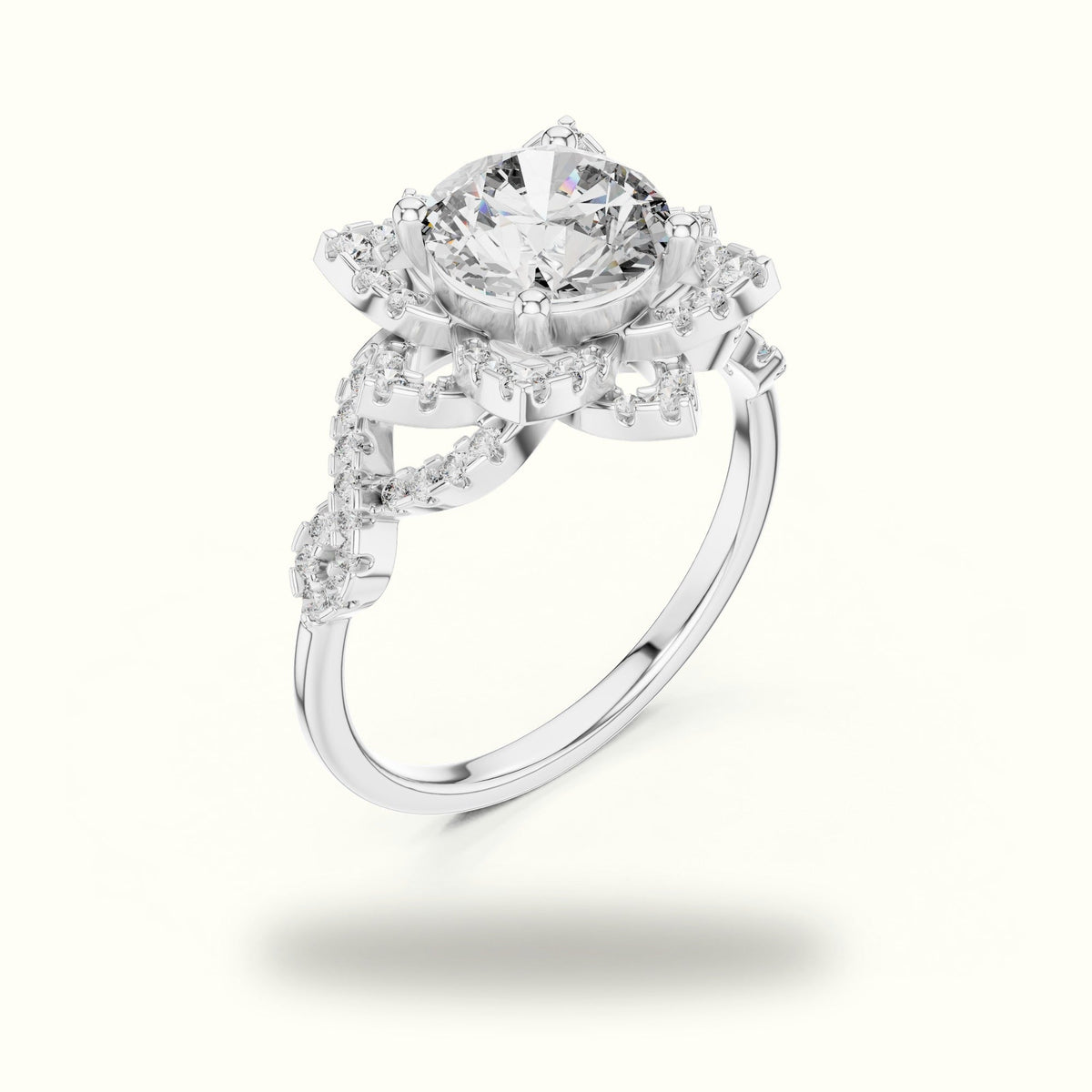 Round Floral Lab-Grown Diamond Ring — White gold, view 2 | Crystal N Cuts