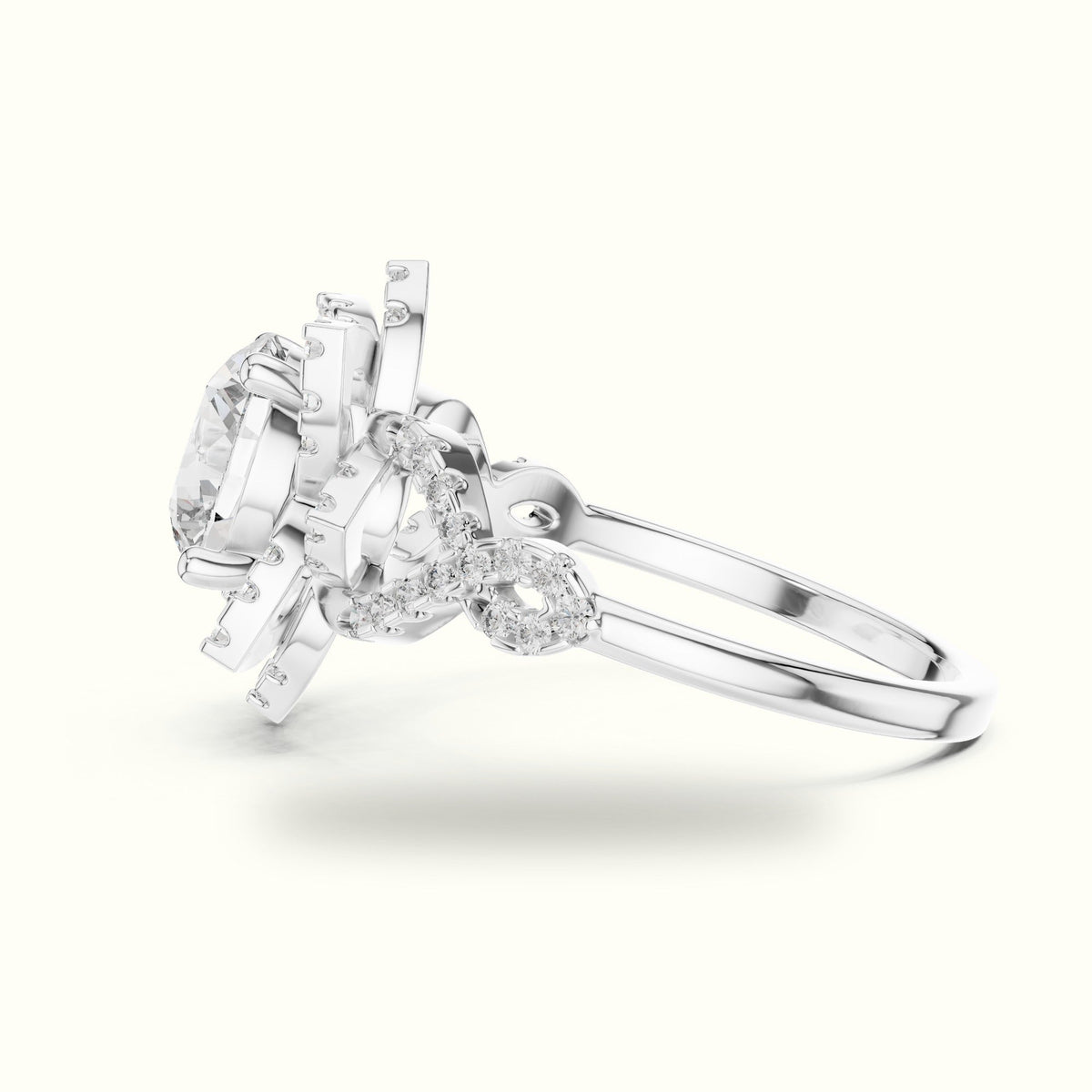 Round Floral Lab-Grown Diamond Ring — White gold, view 3 | Crystal N Cuts