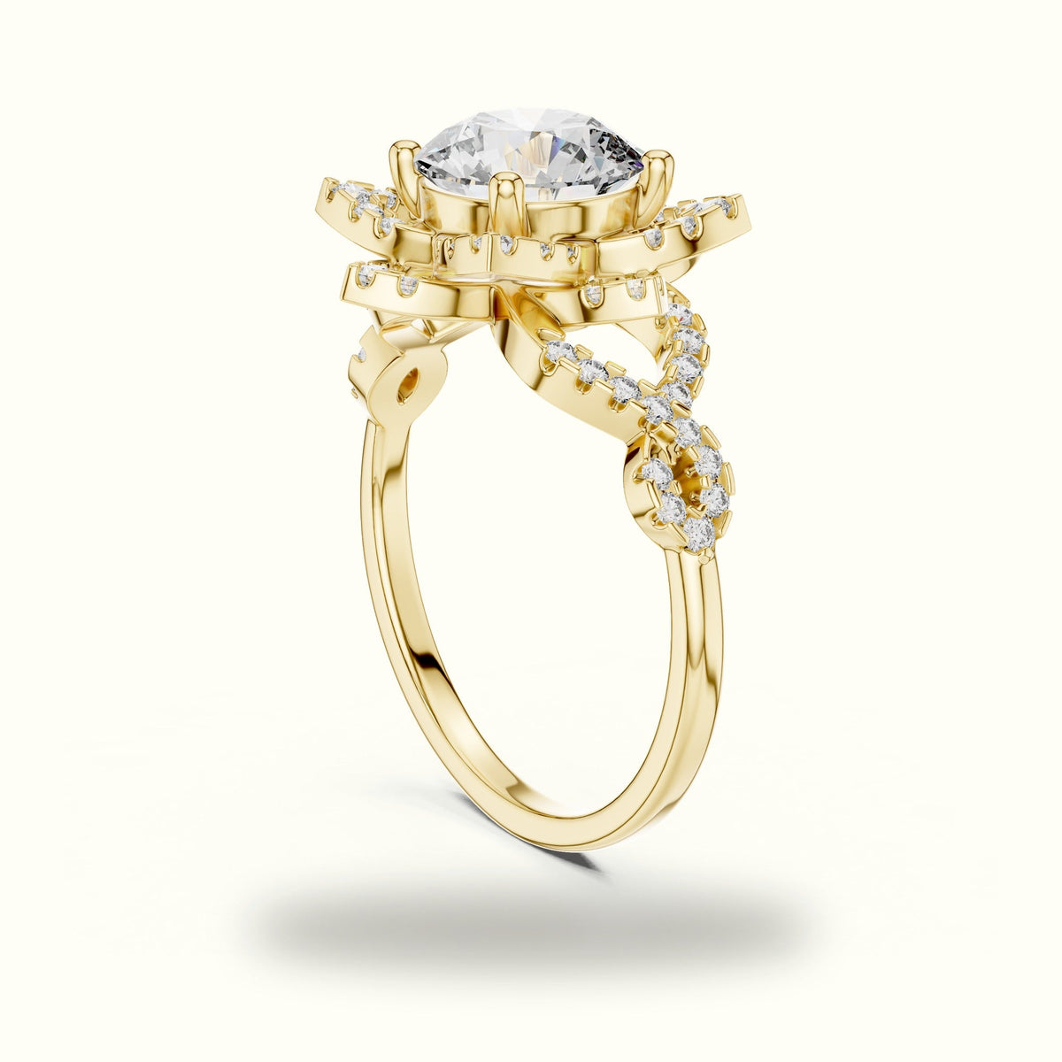 Round Floral Lab-Grown Diamond Ring — Yellow gold, view 1 | Crystal N Cuts