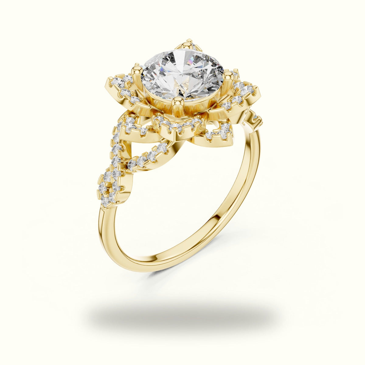 Round Floral Lab-Grown Diamond Ring — Yellow gold, view 2 | Crystal N Cuts