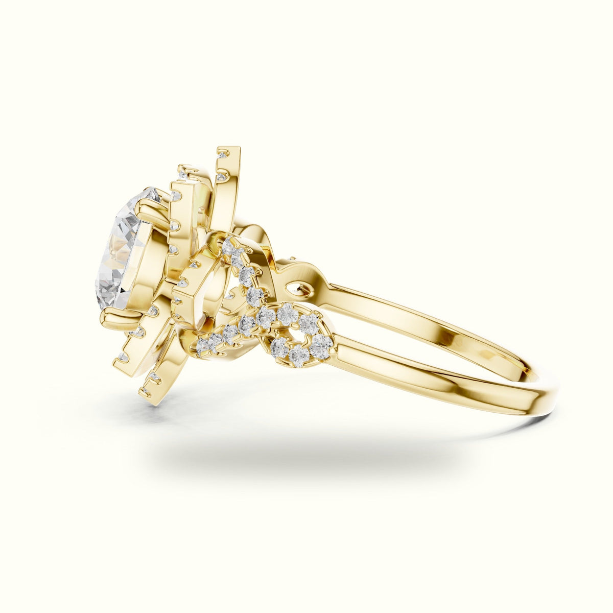 Round Floral Lab-Grown Diamond Ring — Yellow gold, view 3 | Crystal N Cuts