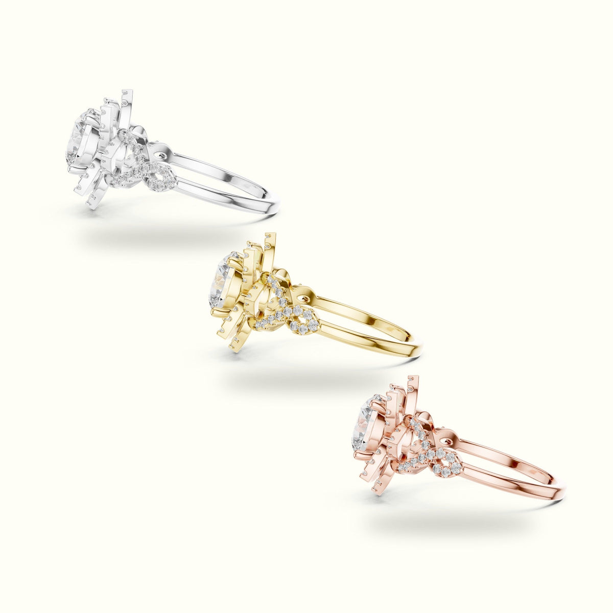 Round Floral Lab-Grown Diamond Ring — White gold, in yellow, white and rose gold | Crystal N Cuts