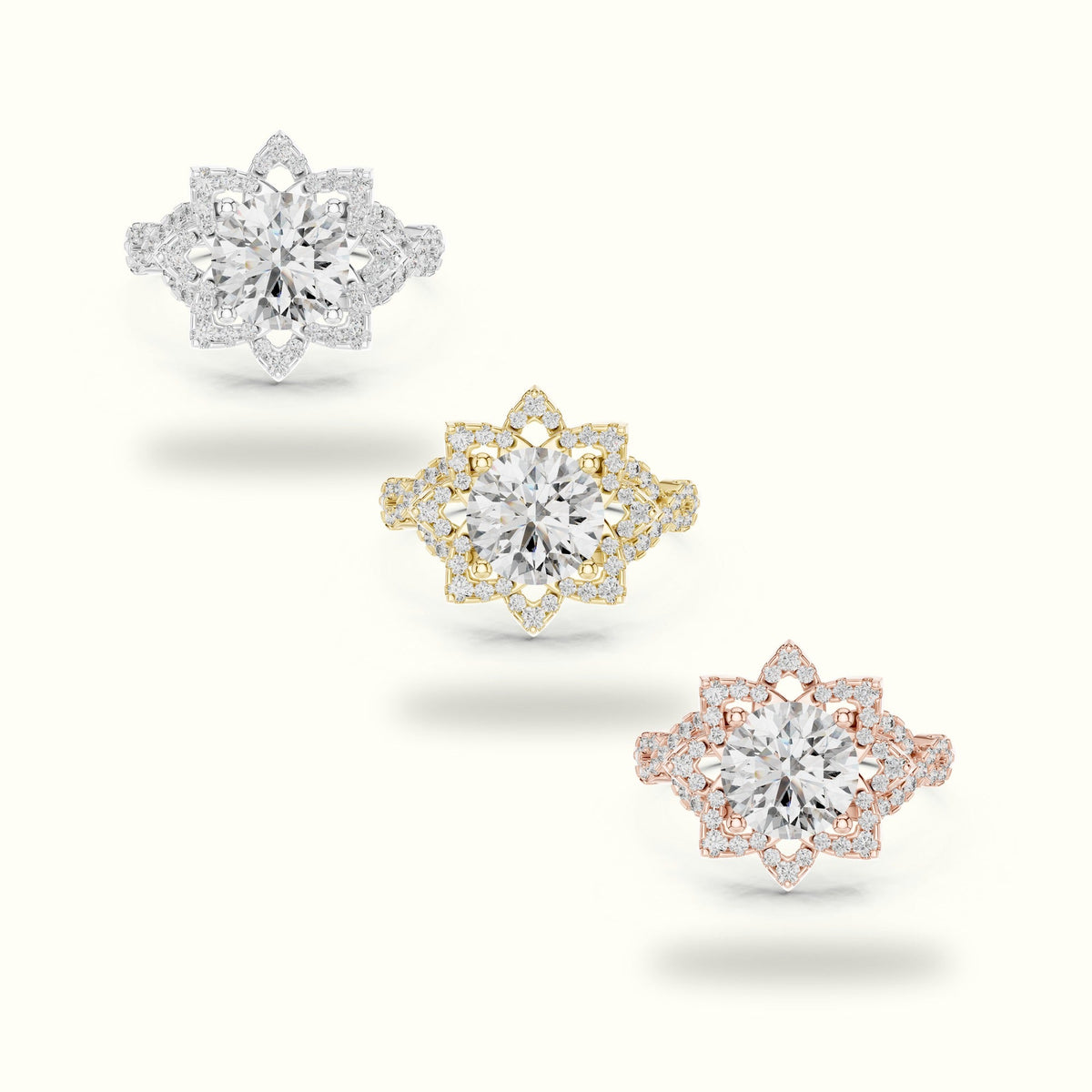 Round Floral Lab-Grown Diamond Ring — Rose gold, front view | Crystal N Cuts