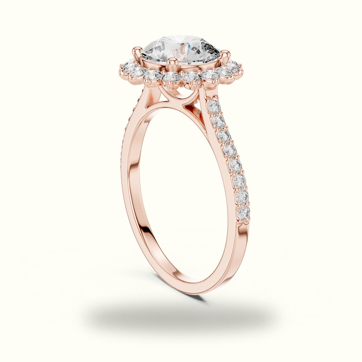 Round Floral Halo Lab-Grown Diamond Ring — Rose gold, view 1 | Crystal N Cuts