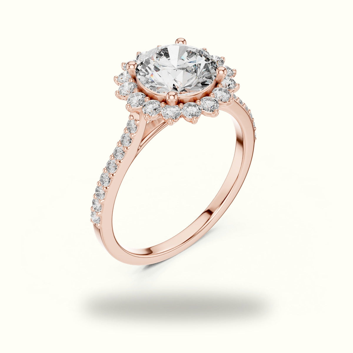 Round Floral Halo Lab-Grown Diamond Ring — Rose gold, view 2 | Crystal N Cuts