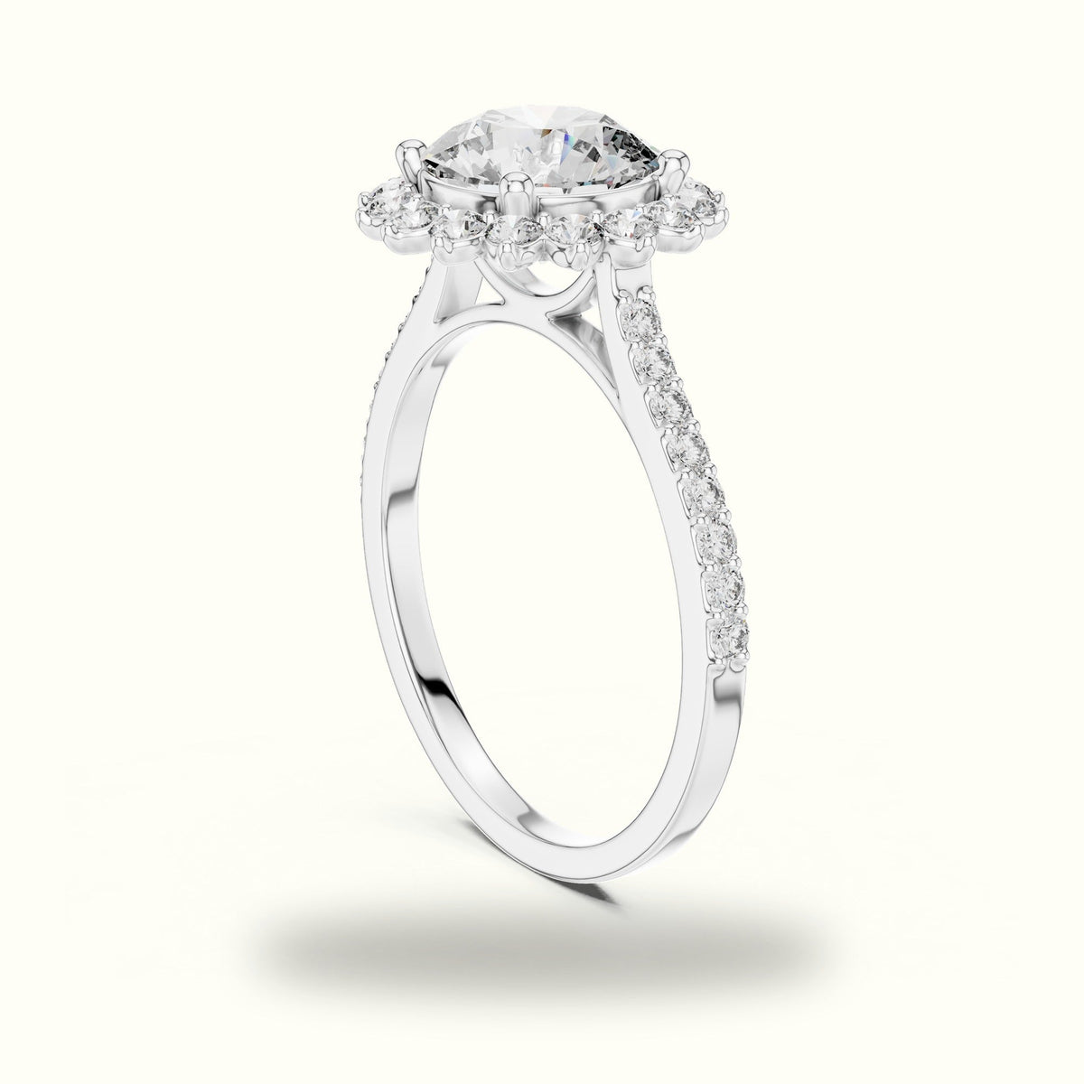 Round Floral Halo Lab-Grown Diamond Ring — White gold, view 1 | Crystal N Cuts