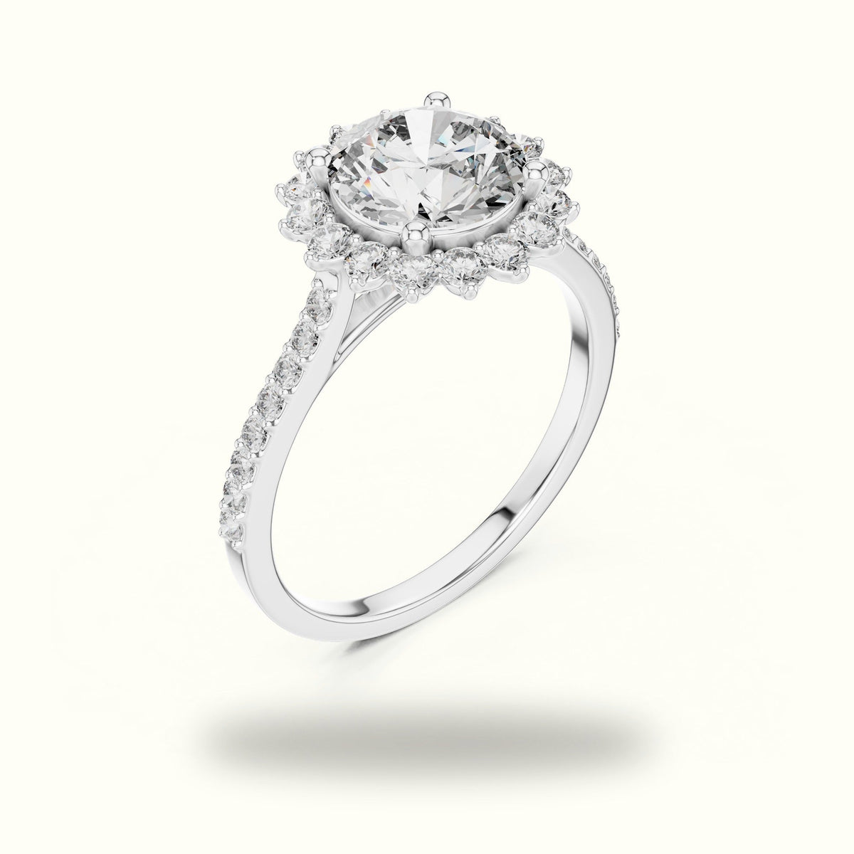 Round Floral Halo Lab-Grown Diamond Ring — White gold, view 2 | Crystal N Cuts