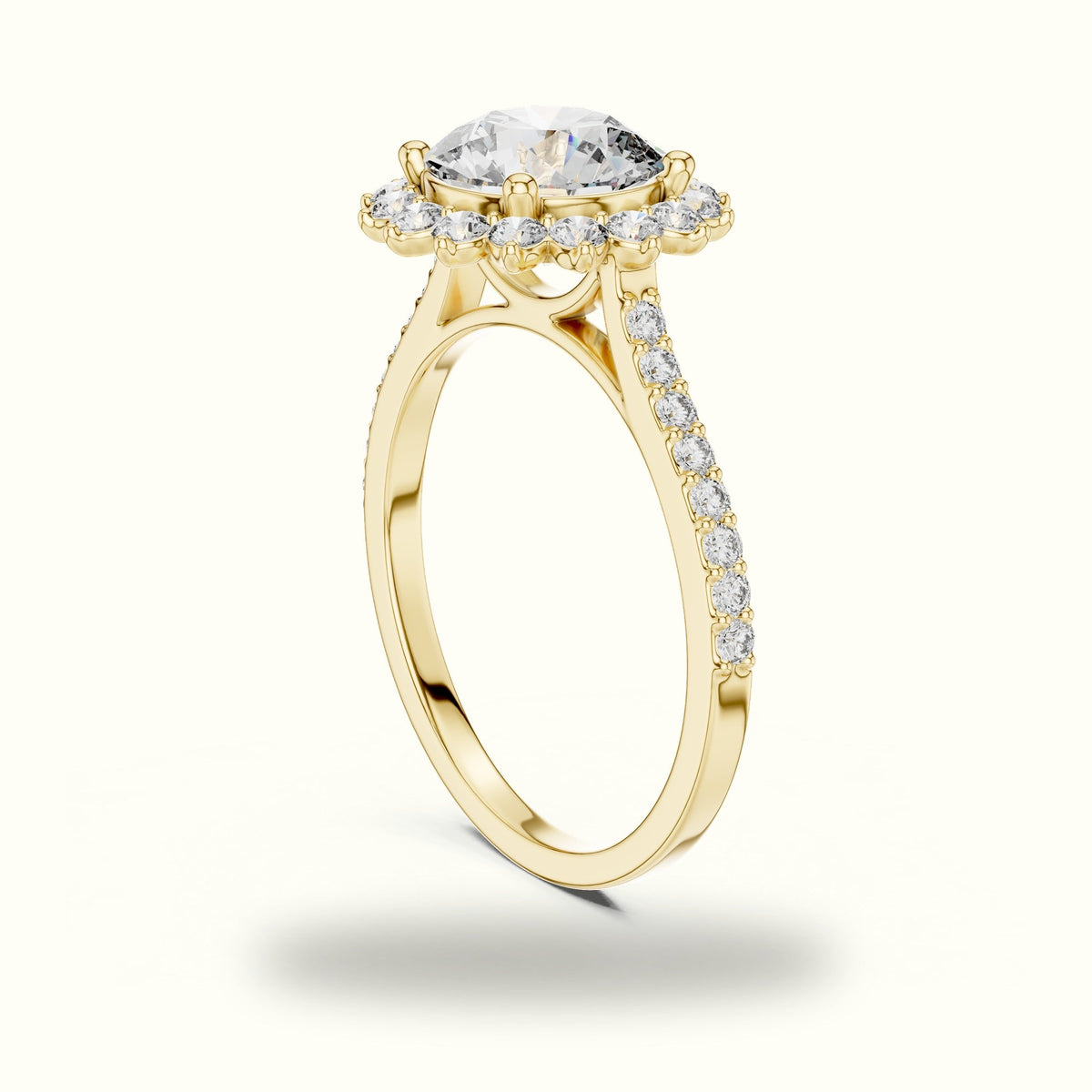 Round Floral Halo Lab-Grown Diamond Ring — Yellow gold, view 1 | Crystal N Cuts
