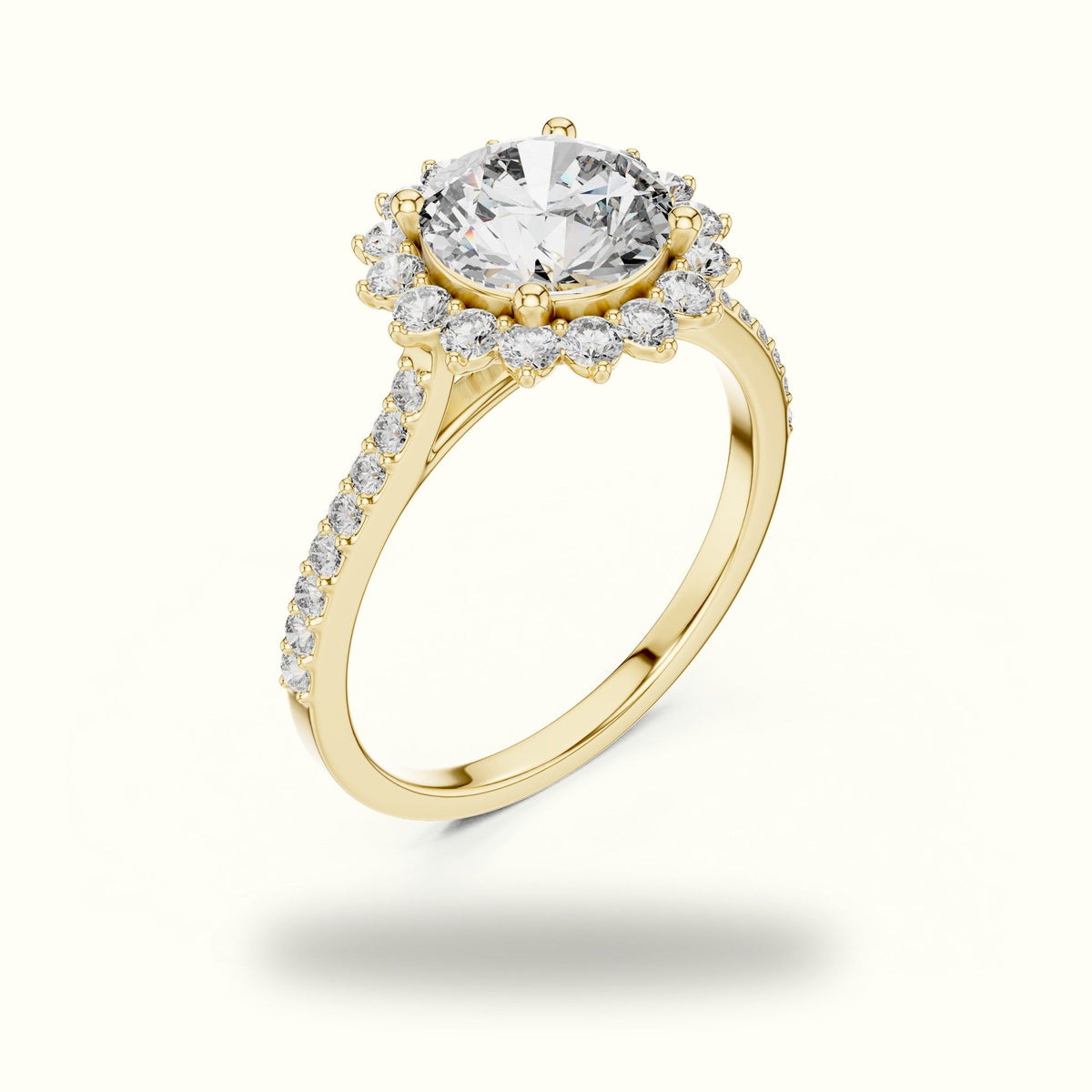 Round Floral Halo Lab-Grown Diamond Ring — Yellow gold, view 2 | Crystal N Cuts