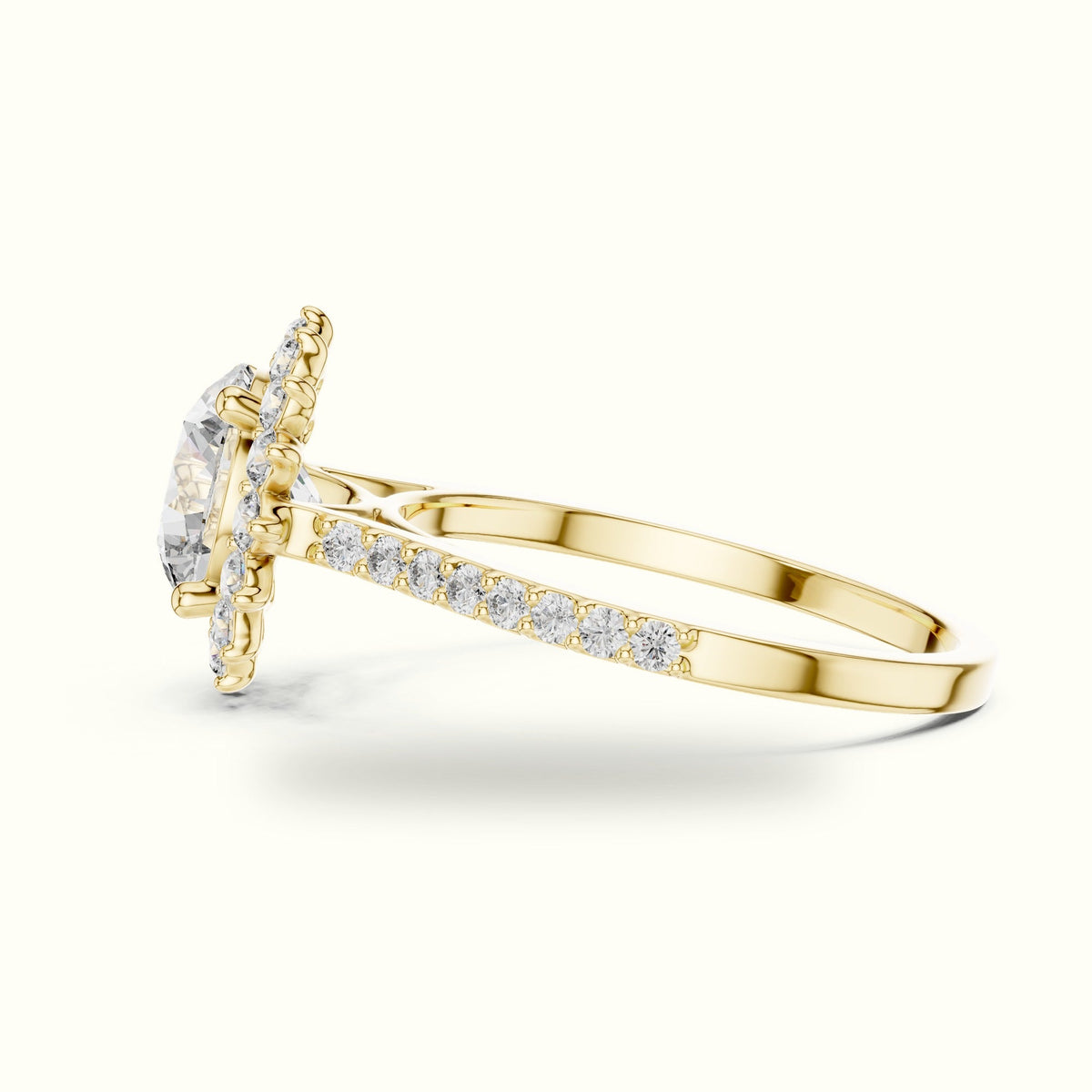 Round Floral Halo Lab-Grown Diamond Ring — Yellow gold, view 3 | Crystal N Cuts