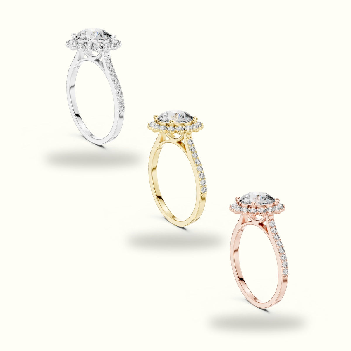 Round Floral Halo Lab-Grown Diamond Ring — Rose gold, in yellow, white and rose gold | Crystal N Cuts