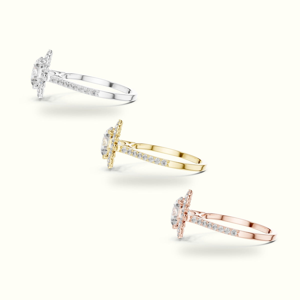 Round Floral Halo Lab-Grown Diamond Ring — Yellow gold, in yellow, white and rose gold | Crystal N Cuts