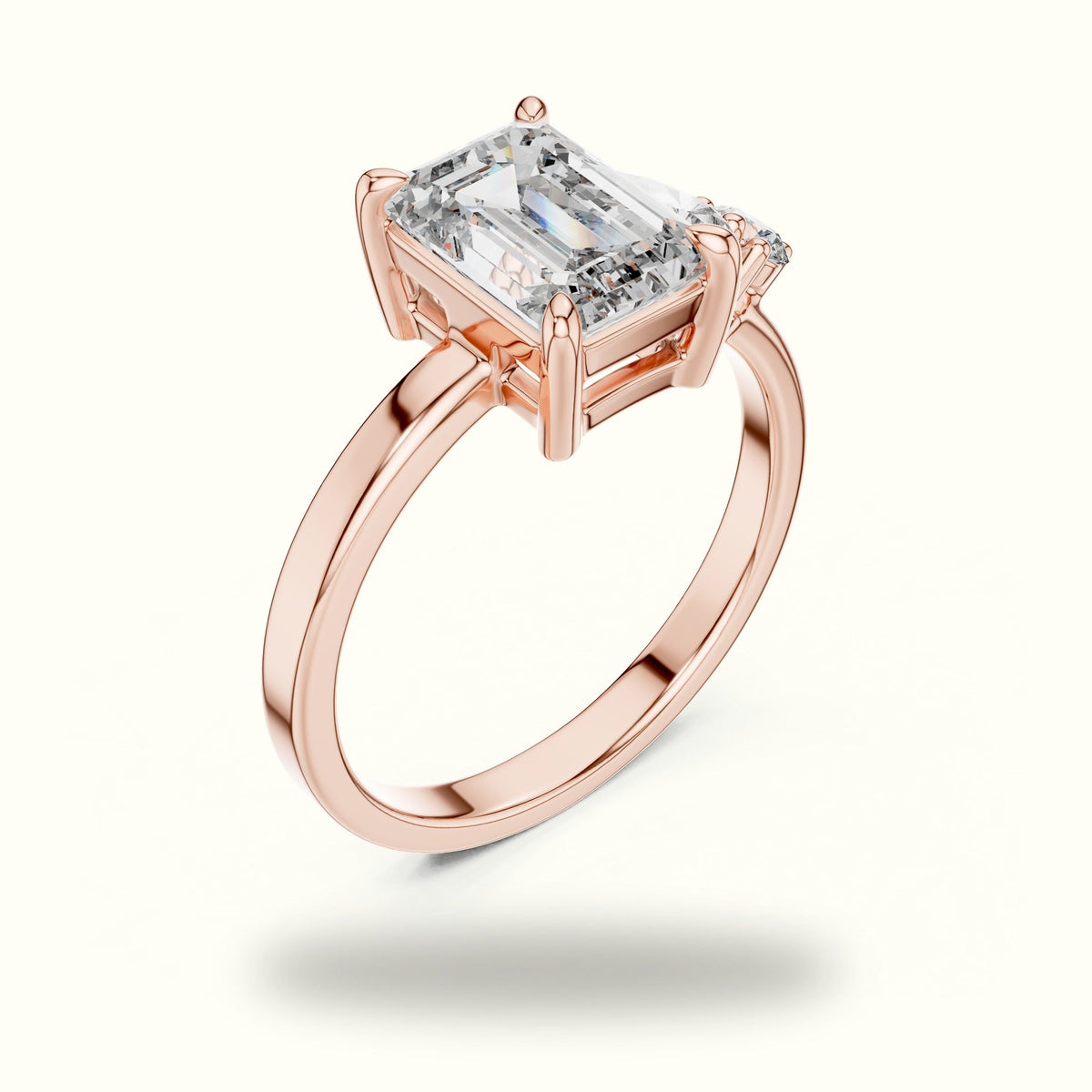 Emerald Side Stone Engagement Ring — Rose gold, view 2 | Crystal N Cuts