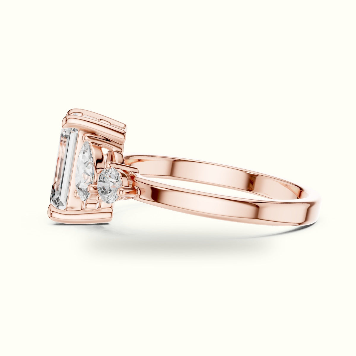 Emerald Side Stone Engagement Ring — Rose gold, view 3 | Crystal N Cuts