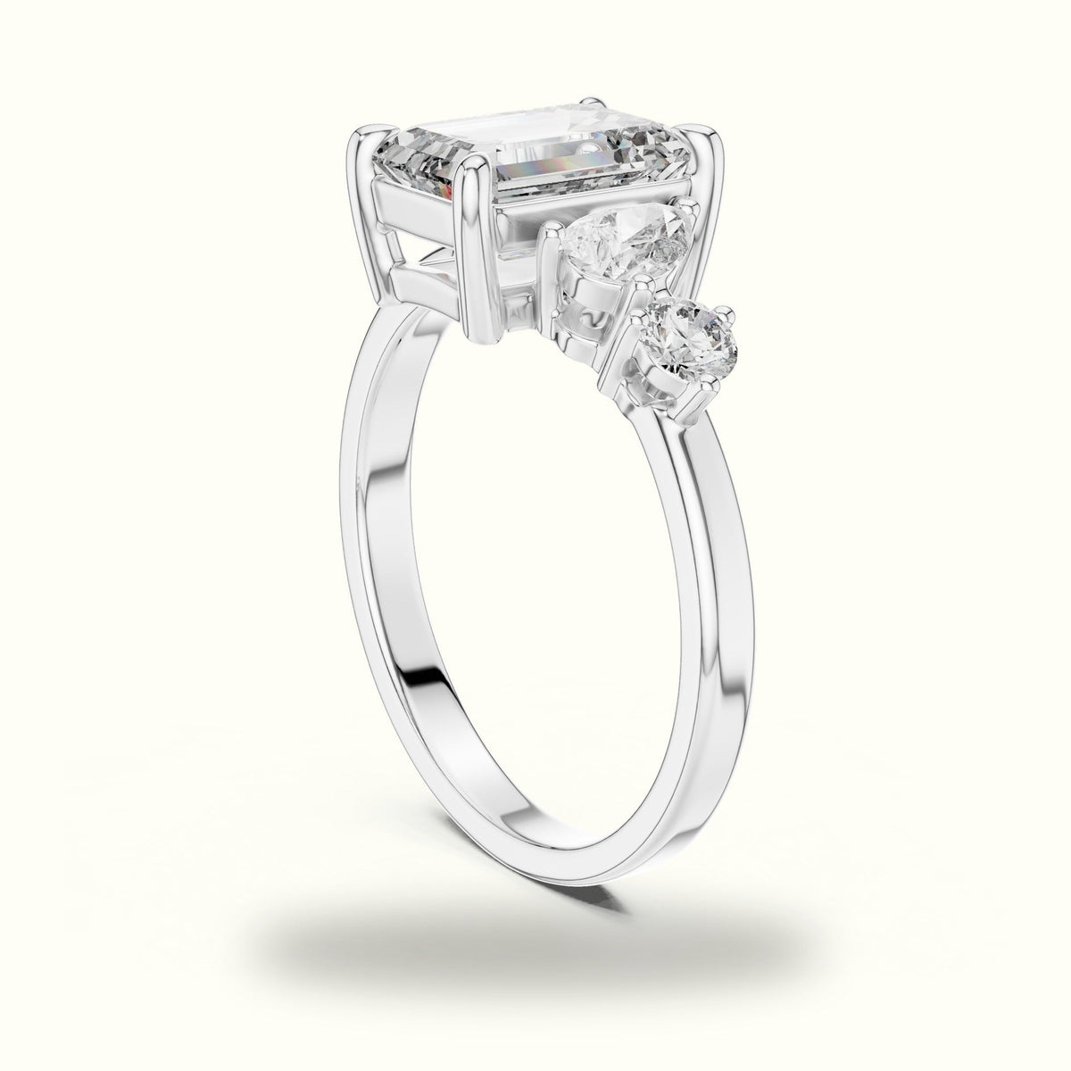 Emerald Side Stone Engagement Ring — White gold, view 1 | Crystal N Cuts