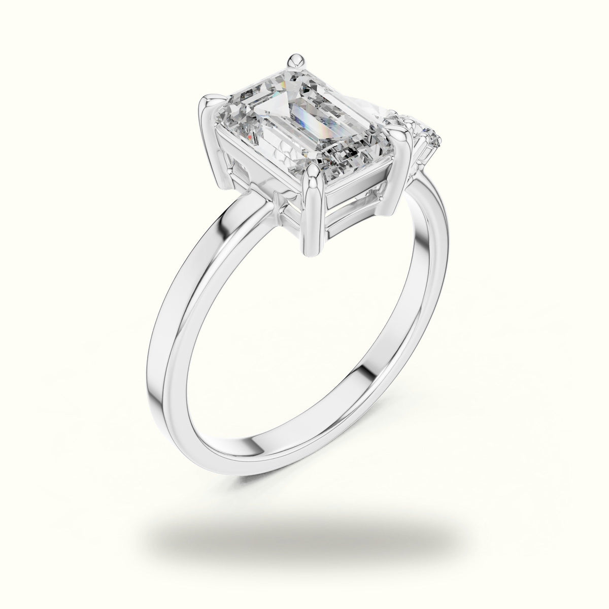 Emerald Side Stone Engagement Ring — White gold, view 2 | Crystal N Cuts