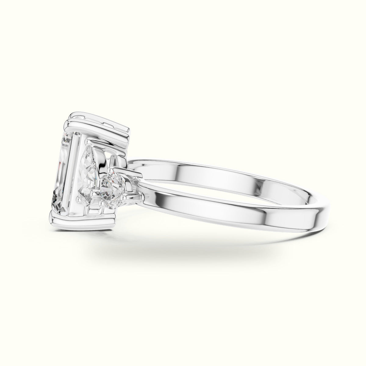 Emerald Side Stone Engagement Ring — White gold, view 3 | Crystal N Cuts