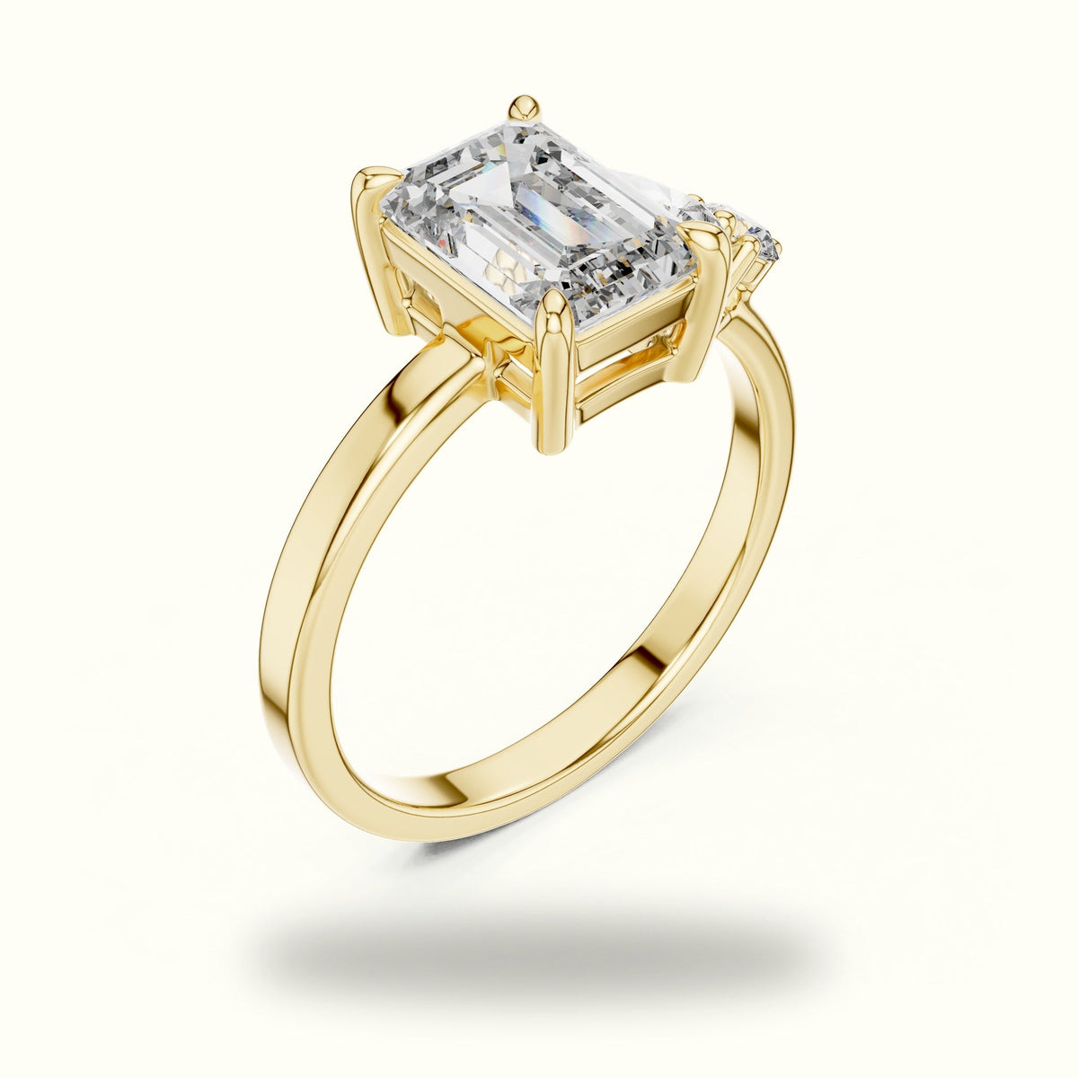 Emerald Side Stone Engagement Ring — Yellow gold, view 2 | Crystal N Cuts