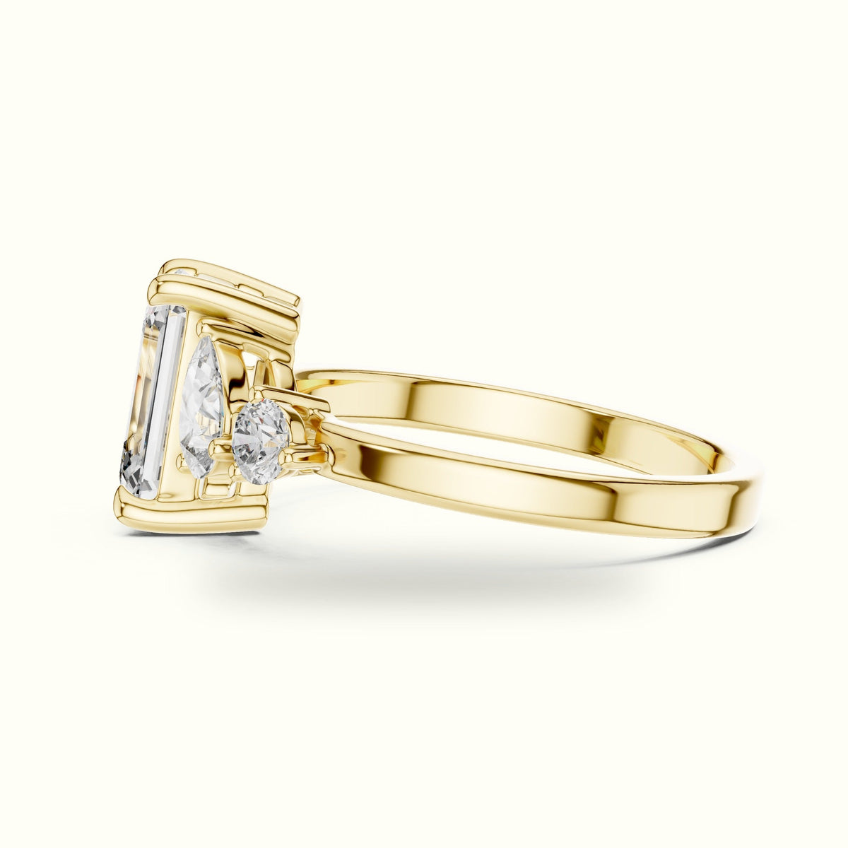Emerald Side Stone Engagement Ring — Yellow gold, view 3 | Crystal N Cuts