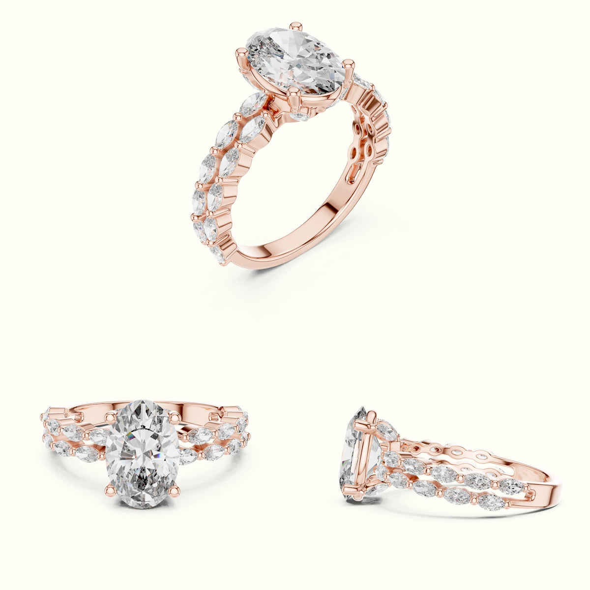 Oval Basket Lab-Grown Diamond Engagement Ring — Rose gold, on the hand | Crystal N Cuts