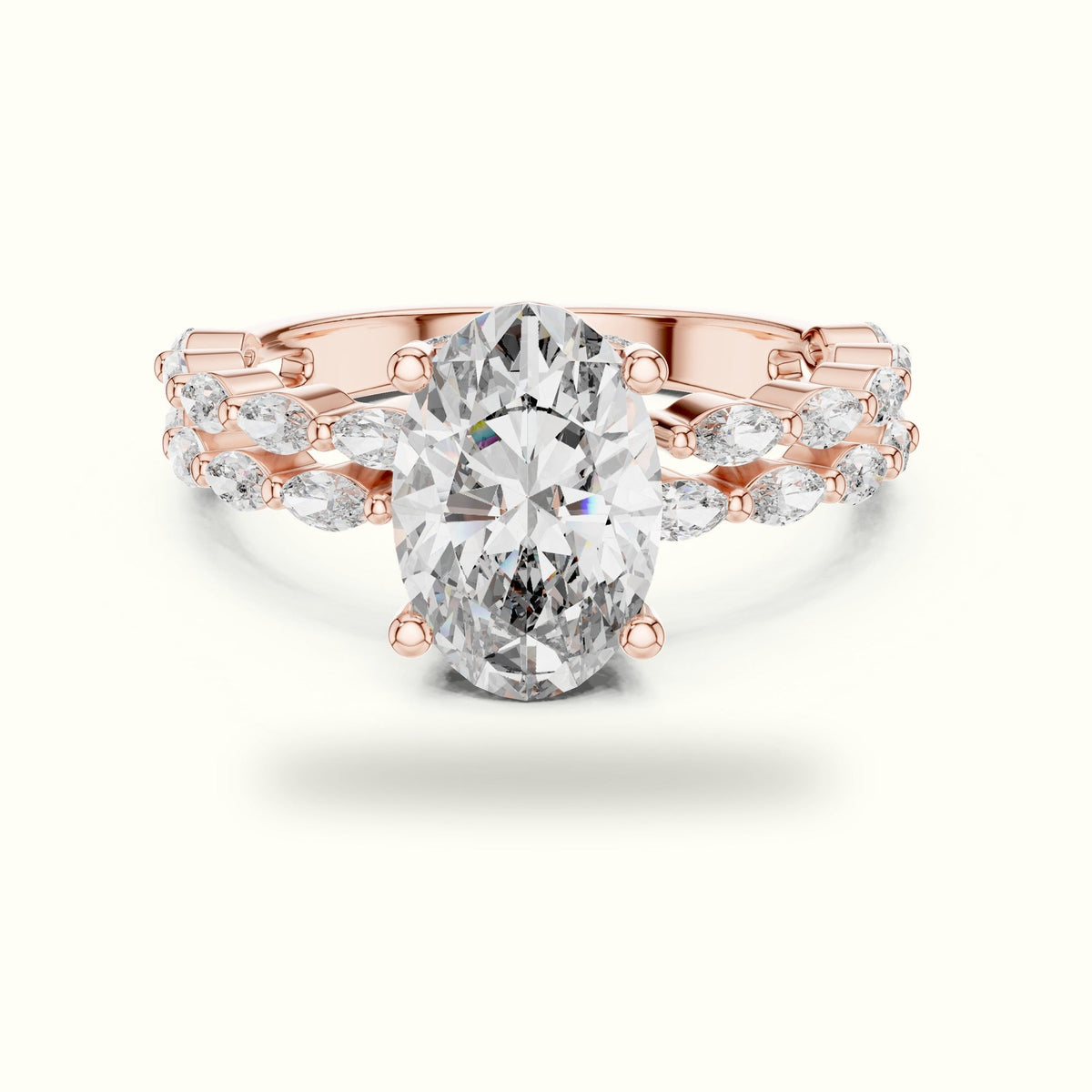 Oval Basket Lab-Grown Diamond Engagement Ring — Rose gold, front view | Crystal N Cuts